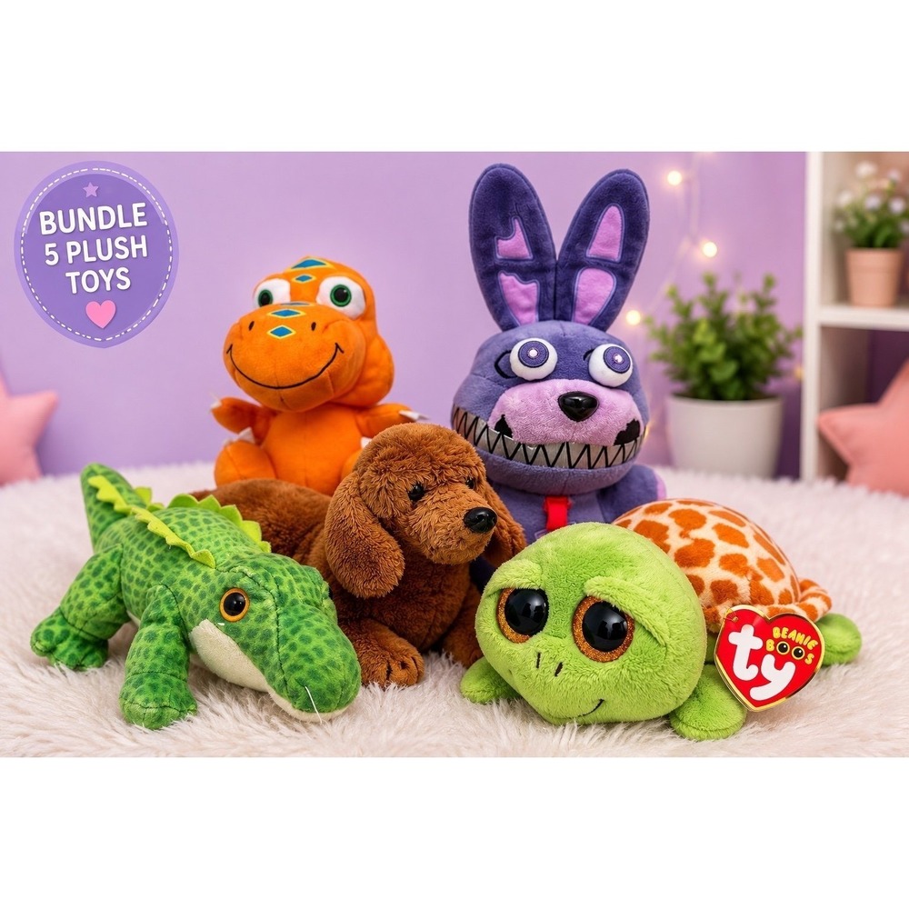 Plush Toy Bundle TY Beanie Boo FNAF Bonnie Nat & Jules Dinosaur Turtle Lot 5